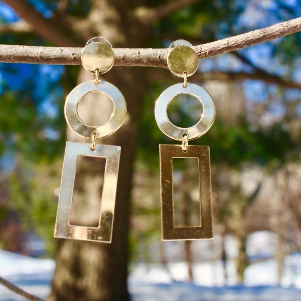Gold‎ Rectangle Geometric Long Drop Dangle earrings